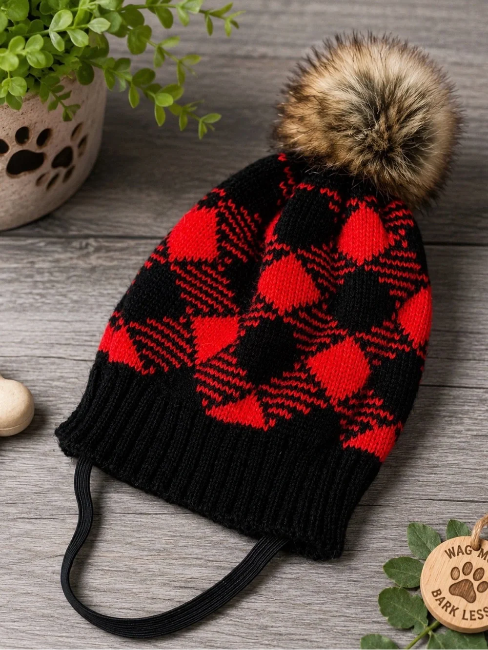 New Buffalo Plaid Dog Sweater & Pom-Pom Hat Set Size: Medium